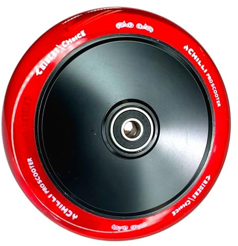 Chilli Pro Scooter Zero V2 Hollowcore Stunt-Scooter Ersatzrad Rolle 120mm I Trick I Tret I Roller I Wheel mit Kugellager Schwarz Pu Rot transparent