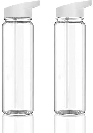 LJFIWY 2 botellas de agua deportivas a prueba de fugas, botellas de plástico transparente de 750 ml con tapa abatible y diseño reutilizable para gimnasio, escuela, deportes y ciclismo