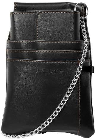 Alain Miller Kellnergeldbörse aus Kunstleder mit Tasche und Kette Set Geldbörse und Holster mit großem Münzfach Schwarz
