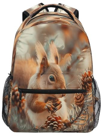 Mnsruu Niedlicher Eichhörnchen-Rucksack mit Tannenzapfen, Tagesrucksack, Schultasche, Reisetasche, Schultertasche für Studenten, Jungen, Mädchen, mehrfarbig, L
