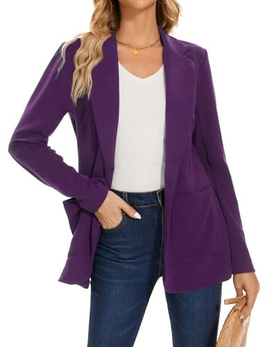 LADI TREND Blazer da donna con un bottone, giacca blazer con risvolto dentellato abbigliamento da lavoro elegante classico formale manica lunga