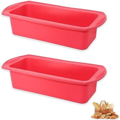 thirei 2 Pieces Silicone Baking Bread Loaf Pans Set, Silicone Loaf Tins, 28 x 14,5 x 7 cm, for Bread, Cakes and Pastries, Red, Baking Tray for Homemade Cake Meatloaf Bread