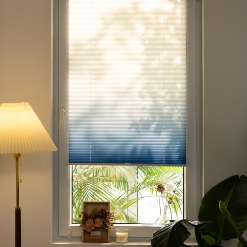 Grandekor Plissee Klemmfix ohne Bohren Blau-Weiß 65x120cm(BxH) | Lichtdurchlässig & Blickdicht Jalousie Faltrollo Sichtschutz und Sonnenschutz für Fenster & Tür einfache Montage