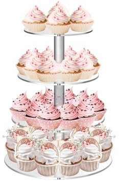 Mythosurge Cupcake Stand, 4 Tier Round Acrylic Cake Stands, Transparent Display Stands Cupcake Reusable Dessert Tower for Baby Shower, Wedding, Birthday Party, Graduation Party
