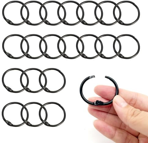 duoyif Lot de 20 anneaux de reliure en métal pour anneaux, rideaux, porte-clés, papier scrapbooking (noir, 25 mm)
