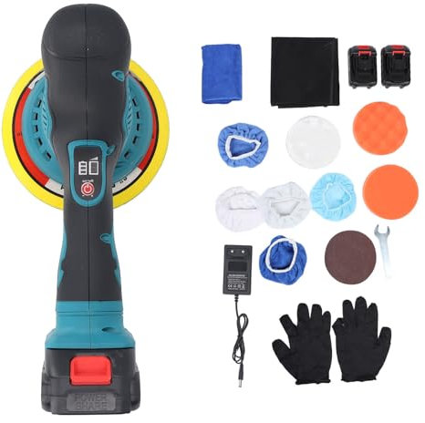 Poliermaschine, Auto Poliermaschine Set, 6 Zoll Autopolierer mit 2 Stück 21V 1500mAh Lithium Akku, Akku Wachsmaschine für Autodetailing, Autoreinigung und Polieren von Auto