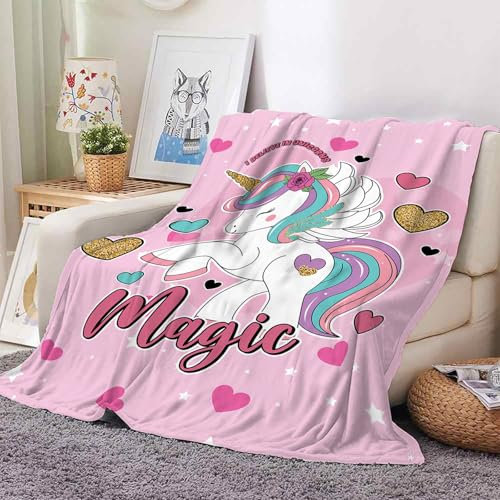 Hoimlm Einhorn Kuscheldecke, Pink, Sanft Flanell Weich Fleecedecke für Mädchen, Kinder, Mikrofaser Couchdecke, Geschenke (Einhorn A, 150 x 200 cm)