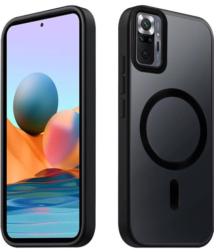 Tawarror Funda Magnética para Xiaomi Redmi Note 10 Pro/Note 10 Pro MAX, Carcasa Translúcido Mate Trasera para Redmi Note 10 Pro, PC Tapa Anti-Arañazos TPU Bumper Anti-Golpes Protectora Caso, Negro