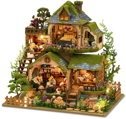 UINOFER DIY Miniatur Bausatz, Miniatur-Bausatz zum Selberbauen mit Möbeln, Modellhäuser zum Bauen, Bausatz für EIN Kleines Haus, Puppenhaus Bausätze für Erwachsene, Kinder (Forest Villa)