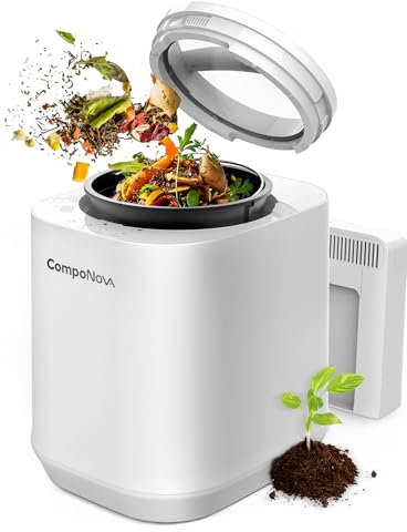 4L COMPONOVA Electric Composter for Kitchen, Countertop Compost Bin, Smart Mill Composter Home Indoor Fertilizer Machine Odorless, Turn Waste to Pre-Compost for Plants (White)
