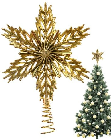 Puntale per albero di Natale, puntale per albero di Natale a stella, colore oro, decorazione per albero di Natale, puntale dorato, decorazione per albero di Natale per ristoranti, Natale