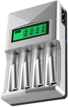 Generic Smart Lcd Battery Charger for Aa Aaa Rechargeable Batteries 4 Bay Design with Uk Plug for Home and Travel Use