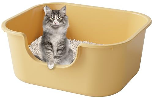 Pawsayes Bandeja Sanitaria para Gatos de Apertura Superior con Entrada de umbral Alto y bajo, a Prueba de Fugas y prevención de Salpicaduras de Arena para Gatos (Amarillo)