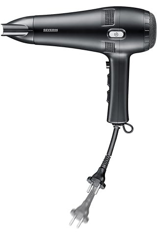 Severin Seche cheveux avec câble rétractable automatique, Sèche cheveux avec diffuseur et concentrateur amovibles, sèche-cheveux puissant 2 100 W, Noir, HT 0165