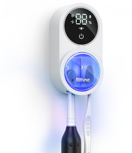 Bitvae Toothbrush Cleaner & Toothbrush Holder, Cleaning and Air Drying, LED Smart Screen, Rechargeable Wall Mount Toothbrush Holder for Bathrooms, White