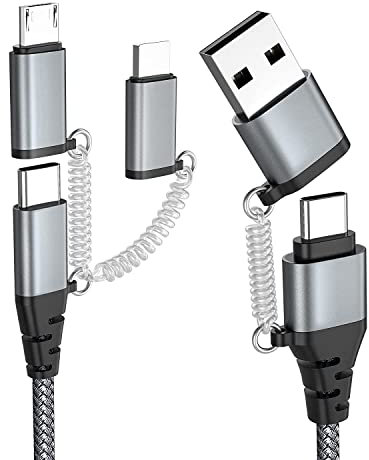 Multi USB Kabel USB C auf USB C Kabel Nylon Mehrfach Universal ladekabel USB A/USB C auf Kompatibel mit Lightning/Mikro USB/Typ C 60W PD 3.0 3A Schnellladekabel für Laptop Tablet Galaxy Huawei(1.5m)