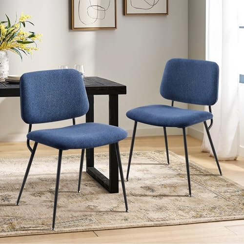 COLAMY Esszimmerstühle 2er Set, Moderner Küchenstühle, Polsterstühle, Esstisch Stühle, Stühle Esszimmer, Stoff, Metallbeine, Blau