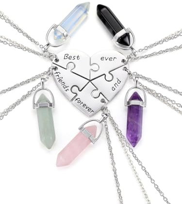 JSDDE Pendentif en Pièrre Hexagonale Collier,5 Pièces Pendentif Best Friend Coeur Puzzle Personnalisé Prénom Collier d’Amitié BFF Acier Inoxydable pour Meilleure Amies Femme Fille