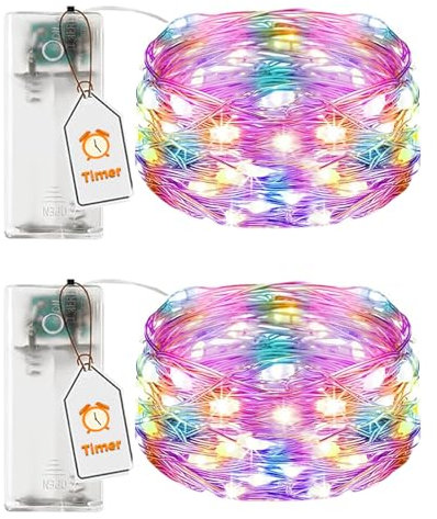 VIKY® 2 Stk LED Lichterkette Batterie mit Timer, 2M 20 LED Micro Kupferdraht Lichterkette Innen Batteriebetrieben, Bunt lichterkette mit Timer für Hochzeit, Silvester, Weihnachten Innen Dekoration