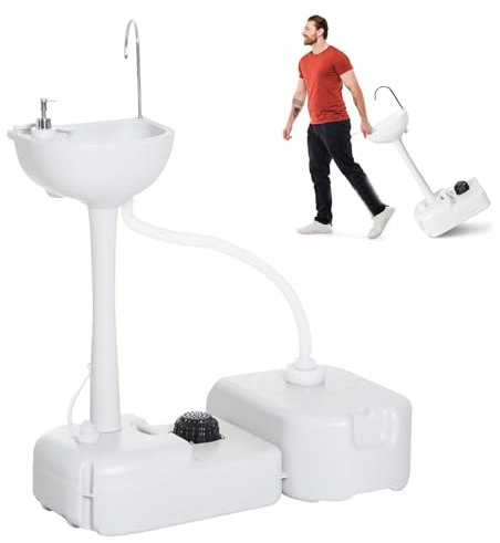 Lavabo portátil para acampar, estación de lavado de manos portátil con tanque de 17L, tanque de recuperación de 24L, ruedas giratorias y dispensador de jabón para eventos al aire libre y reuniones