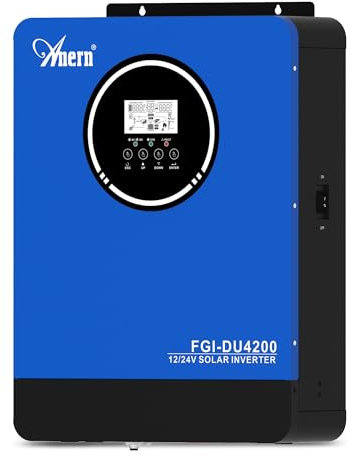 Anern 4200W Hybrid Solar Wechselrichter 12/24Vdc automatische Erkennung auf 220V/230acC mit Solarregler 100A Und BMS-Schutzsystem, PV 55~500 V, Betrieb mit 12/24V Batterien