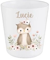 Gobelet personnalisé enfant chouette beige – Prénom au choix – 260 ml – Incassable – Spécial rentrée scolaire – Bébé Panda