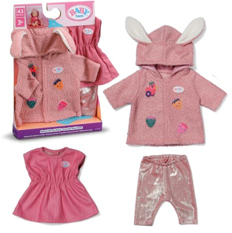 BABY born Mantel-Set mit Kleid für 43 cm Puppen mit Leggings | Kleid, Leggings, Kapuze mit Ohren, passend für 43 cm Puppen