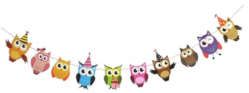 DECHOUS Geburtstagsbanner Cartoon Tiere Eulen Wimpelkette Partydeko für Jungen Mädchen Kindergeburtstag Langlebig Umweltfreundlich Vielseitig Verwendbar