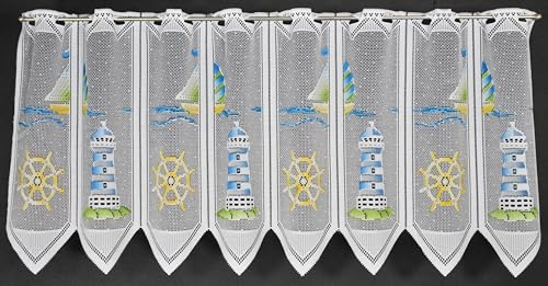 Gardinen Kranzusch Scheibengardine Leuchtturm 45x85,5 cm H/B Blau Grün Gelb Bistrogardine Vorhang Küche 1er Pack