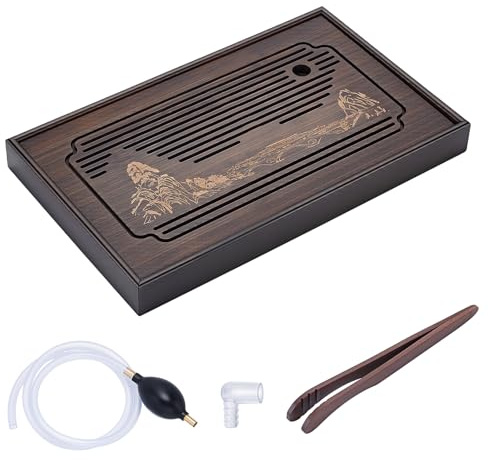DELORIGIN 15 Inch Bamboo Tea Tray with Water Storage Drainage Gongfu Tea Tray with Water Storage Box Chinese Kung Fu Serving Table Tea Ceremony Gift Set for Homes Offices Bars Box Teahouse