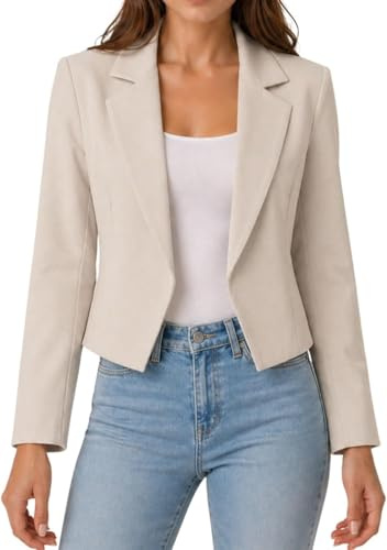 FSXtyle Women’s Cropped Blazer Jacket Lightweight Long Sleeve Fully Lined Collared Cropped Blazer, Casual Summer Office Work Party Jacket for Women Sizes SM-XXL