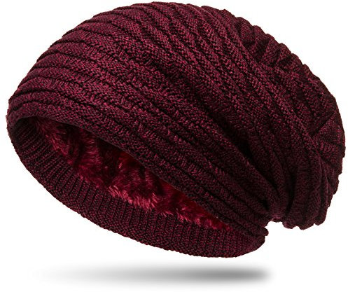 Caspar MU172 gefütterte Feinstrick Winter Beanie Mütze mit stylischem Wellenmuster, Farbe:weinrot, Größe:One Size