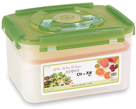 e-jen Probiotischer Gärbehälter für Kimchi, Sauerkraut mit Vakuuminnendeckel, Steingut-Grün, 5,2 l