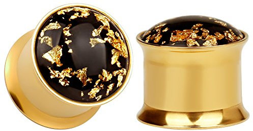 KUBOOZ (1 Paar Einfache Goldene Gold-Folie Ohrstöpsel Tunnel Messgeräte Keilrahmen Piercings00g