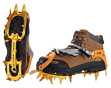 BRS-S3 Ultralight 14 Teeth Aluminium Alloy Bundled Crampons Ice Gripper Outdoor Ice Climbing Kits Crampons for Footwear (Golden)