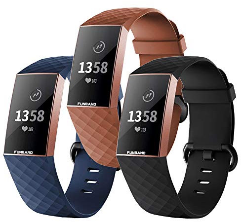 FunBand Bracelet Fitbit Charge 3, Bande en Silicone Souple Sangle de Remplacement Reglables Sport Accessorie pour Montre Connectée Fitbit Charge 3