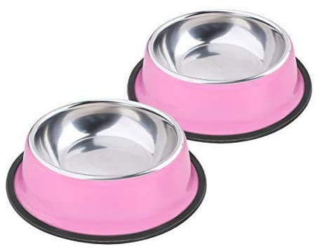 Soleebee Rosa Hundenapf aus Edelstahl Melamin-Napf für kleine Katzen Hunde rutschfeste Hundenapf 2er Set (320ML)