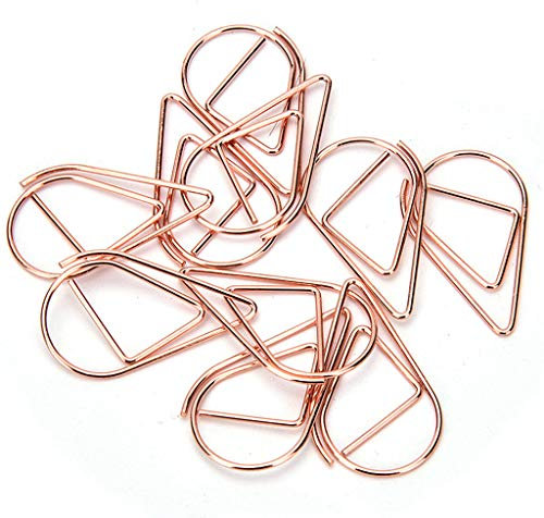 Büroklammer Set - 100pcs Kleine Büroklammern Wassertropfen Papierklammern 1.5x2.5cm Waterdrop Geformt Lesezeichen Retro-Design Metall Schreibwaren für Schule und Büro (Roségold)