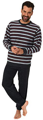 Eleganter Herren Frottee Pyjama Schlafanzug lang mit Bündchen - auch in Übergrössen 61505, Farbe:schwarz, Größe2:66