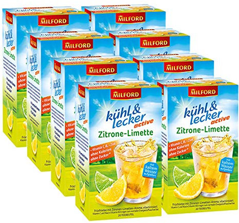 Milford kühl & lecker active Zitrone-Limette, 20 Teebeutel, 8er Pack