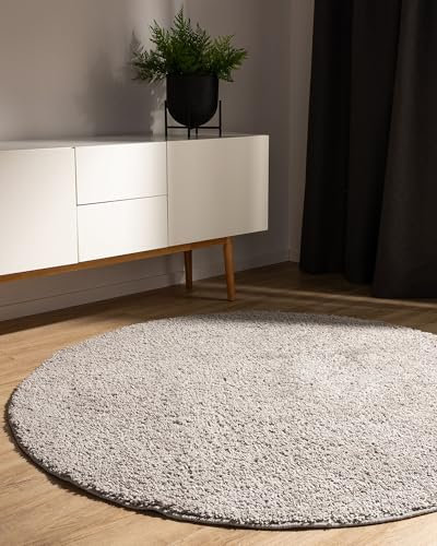 benuta Basic Hochflorteppich Soho - hellgrau ø 120 cm rund - Kuschelig Weicher Teppich im Minimalistischen Look - Pflegeleicht - Fußbodenheizung Geeignet