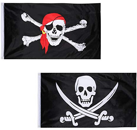Xrten 2 Piezas Bandera Pirata, Bandera de Cráneo para Fiesta Pirata, Regalo de Cumpleaños, Día Pirata, Decoración de Halloween