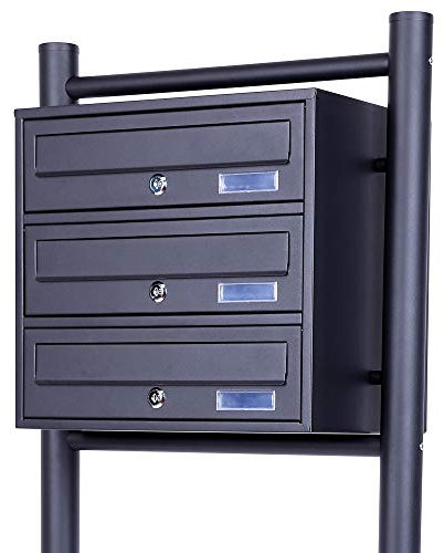 Rapid Teck® 3er Briefkastenanlage | 1x3 Fächer Briefkasten Anthrazit mit Namensschild | Edelstahl Postkasten | Dunkel Grau | Briefkasten Edelstahl Mehrfamilienhaus