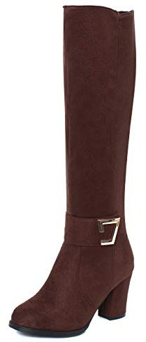 Onewus Stivali da donna con tacco a blocco, chiusura lampo, marrone scuro., 48 EU