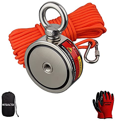 Muactor Magnet-Kombination mit einer Zugkraft von 320 kg, einem Neodym-Magnet N52 mit einer langlebigen 20 m langen Schnur, zum Angeln und magnetischen Auffangen