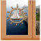 kollektion MT Maritimes Fensterbild Steuerrad in braun mit Segelboot und Leuchtturm an der Küste aus Vogtländischer Spitze inkl Saughaken