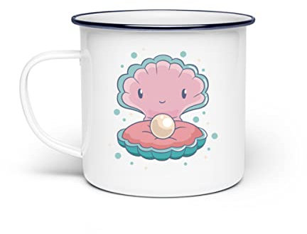 Lachende Muschel Perle - Emaille Tasse -Einheitsgröße-White