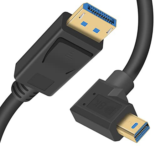 Duttek Mini Displayport to Displayport 1.4a Cable, 8K@60Hz Mini Displayport Right Angle Male to Displayport Male Cable Bi-Directional Transmission Displayport to Mini Displayport Cable (0.3M)