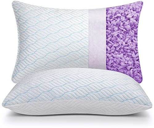 WISHSMILE Kühlendes geschreddertes Memory-Foam-Kissen zum Schlafen, kühlen, kalten Kissen, Standardgröße, 2er-Set, mit Reißverschluss, verstellbare Festigkeit für Heiß-, Seiten-, Rücken- und
