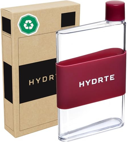 Hydrte Bouteille d'eau fine - Bouteille d'eau plate étanche - Plastique sans BPA - La bouteille d'eau ultime pour sac à main - Se glisse dans n'importe quel sac (480 ml, rouge rubis)